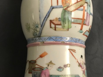 A Chinese famille rose 'rice production' vase, Kangxi mark, 19th C.