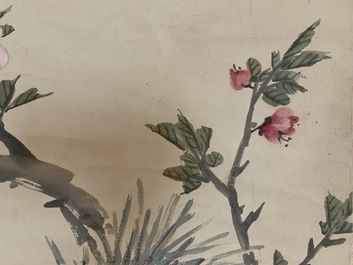 Zhao Zhiqian (China, 1829&ndash;1884): 'Drie vrienden van de winter', inkt en kleur op papier, gemonteerd op rol