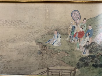 Trois peintures chinoises sur textile: 'Aux bords des rivi&egrave;res', 18/19&egrave;me