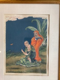 Quatre peintures chinoises d'immortels, encre et couleurs sur papier, 19&egrave;me