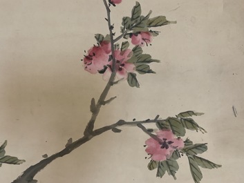 Zhao Zhiqian (China, 1829&ndash;1884): 'Drie vrienden van de winter', inkt en kleur op papier, gemonteerd op rol