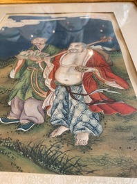 Four Chinese paintings of immortals, ink and color on paper, 19th C.