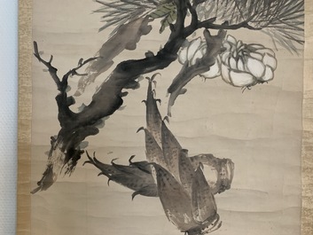 Zhao Zhiqian (China, 1829&ndash;1884): 'Three friends of winter', ink and color on paper, mounted on scroll