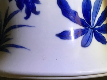 A Chinese blue and white 'bianco sopra bianco' yenyen vase with birds among flowers, Kangxi