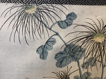 Wu Shuben (China, 1869-1938): Florale compositie, inkt en kleur op zijde