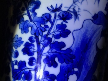 A Chinese blue and white 'bianco sopra bianco' yenyen vase with birds among flowers, Kangxi