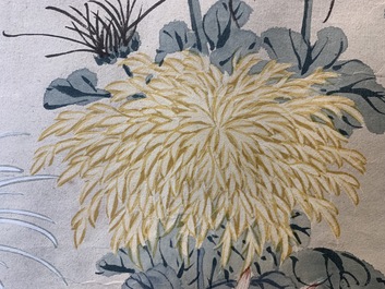 Wu Shuben (China, 1869-1938): Florale compositie, inkt en kleur op zijde