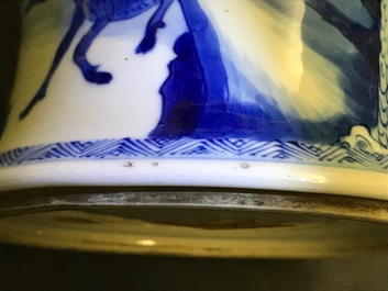 A Chinese blue and white 'deer and crane' yenyen vase, Kangxi