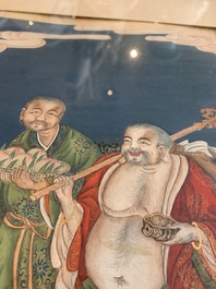 Quatre peintures chinoises d'immortels, encre et couleurs sur papier, 19&egrave;me