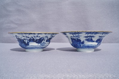 A pair of Chinese blue and white bowls, poss. for the Vietnamese market, Kangxi mark, 19th C.