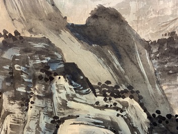 Quatre peintures rouleaux sur papier formant un paysage, Chine, 20&egrave;me