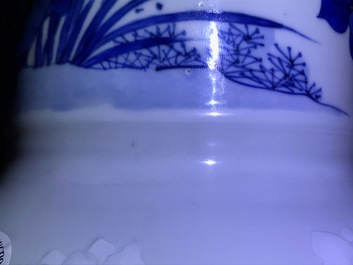 A Chinese blue and white 'bianco sopra bianco' yenyen vase with birds among flowers, Kangxi