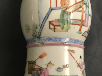 A Chinese famille rose 'rice production' vase, Kangxi mark, 19th C.