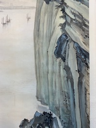 Quatre peintures rouleaux sur papier formant un paysage, Chine, 20&egrave;me