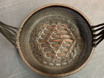 Eleven Japanese bamboo ikebana baskets including three signed examples, Meiji/Showa, 19/20th C.