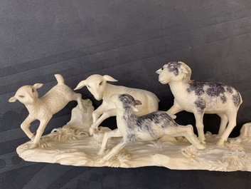 A polychrome Chinese ivory group with a shepherd, ca. 1940