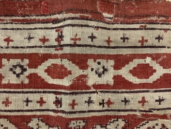 A ceremonial patola ikat sari for the Indonesian market with East India Company-stamps, Gujarat, India, 17th C.