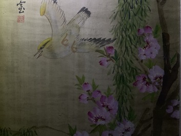 Qiu Qiyun, He Dunren, Chen Shoumei (China, 20e eeuw): drie werken, inkt en kleur op papier, in lijst