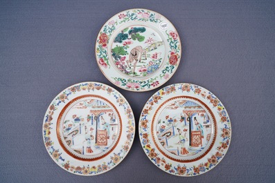 Drie Chinese famille rose borden, Yongzheng/Qianlong