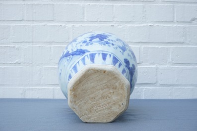 A Chinese blue and white baluster vase with unusual figural design, Transitional period