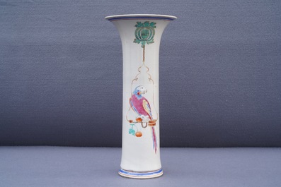 A Chinese famille rose vase after Cornelis Pronk: 'Parrot on a perch', Yongzheng