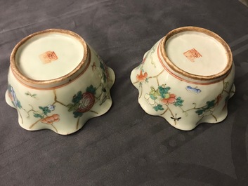 Zes Chinese celadon kommen en een paar kommen op schotels voor de Peranakan of Straits markt, 19e eeuw