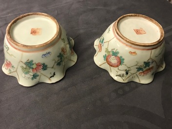 Zes Chinese celadon kommen en een paar kommen op schotels voor de Peranakan of Straits markt, 19e eeuw