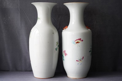 Une paire et deux vases individuels en porcelaine de Chine famille rose, 19&egrave;me