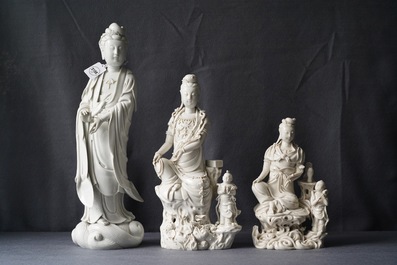 Three Chinese blanc de Chine groups, 19/20th C.