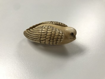 Zes Japanse ivoren en houten netsuke, Meiji/Showa, 19/20e eeuw