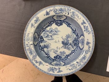 A Chinese blue and white 'river landscape' basin, Qianlong