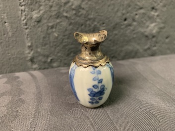 Ten Chinese silver-mounted blue and white miniature vases, Kangxi