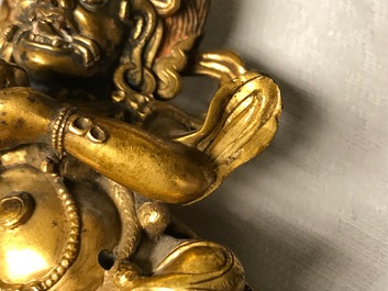A Tibetan gilt bronze figure of Palden Lhamo, 17th C.