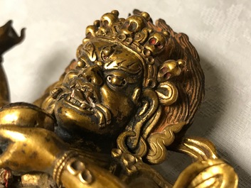 A Tibetan gilt bronze figure of Palden Lhamo, 17th C.