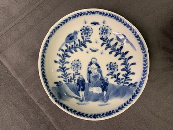 Six tasses et cinq soucoupes en porcelaine de Chine bleu et blanc, Kangxi