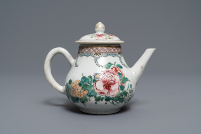 A Chinese famille rose teapot and cover with fine floral design, Yongzheng