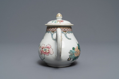 A Chinese famille rose teapot and cover with fine floral design, Yongzheng