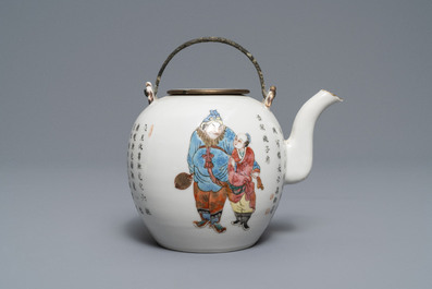 A Chinese famille rose 'Wu Shuang Pu' teapot and cover, Daoguang mark, 19th C.