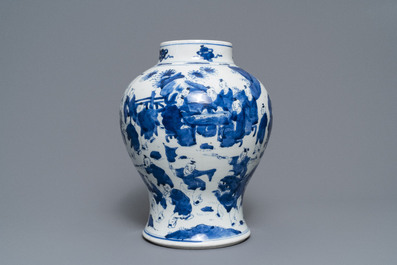 A Chinese blue and white '100 boys' baluster vase, Kangxi