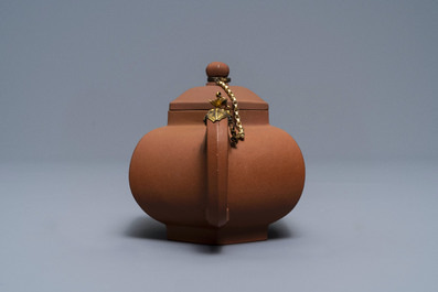 A Chinese gilt-mounted Yixing stoneware teapot and cover, Kangxi