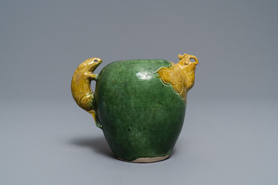 A Chinese verte biscuit 'phoenix' water dropper, Ming or Kangxi