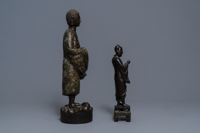 Two tall bronze figures of an immortal and an Arhat, China and Japan, 18/19th C.