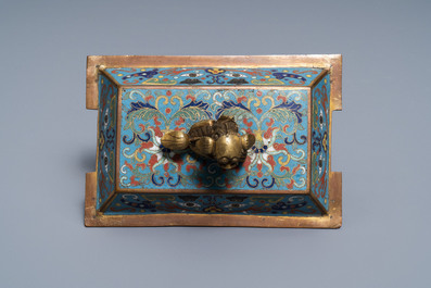 A Chinese cloisonn&eacute; vase, an incense burner, a ruyi panel and a pair of deer, 18th C. and later