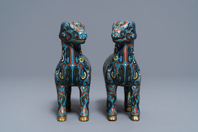 A Chinese cloisonn&eacute; vase, an incense burner, a ruyi panel and a pair of deer, 18th C. and later