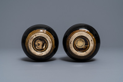 A pair of Chinese dark brown-glazed double gourd vases, Qianlong