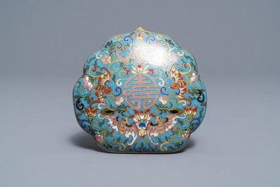 A Chinese cloisonn&eacute; vase, an incense burner, a ruyi panel and a pair of deer, 18th C. and later