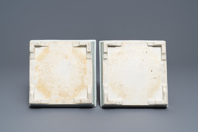 A pair of square Chinese qianjiang cai jardini&egrave;res on stands, 19/20th C.