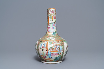 Three Chinese Canton famille rose vases, 19th C.