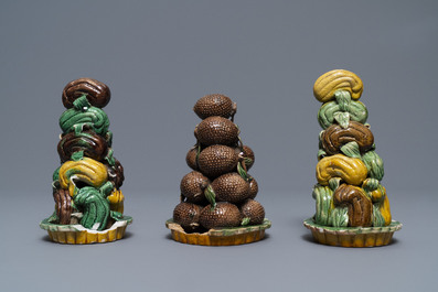 Three Chinese verte biscuit fruit pyramids, Kangxi