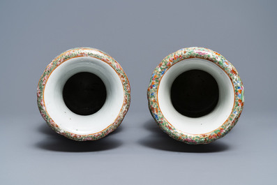 Three Chinese Canton famille rose vases, 19th C.